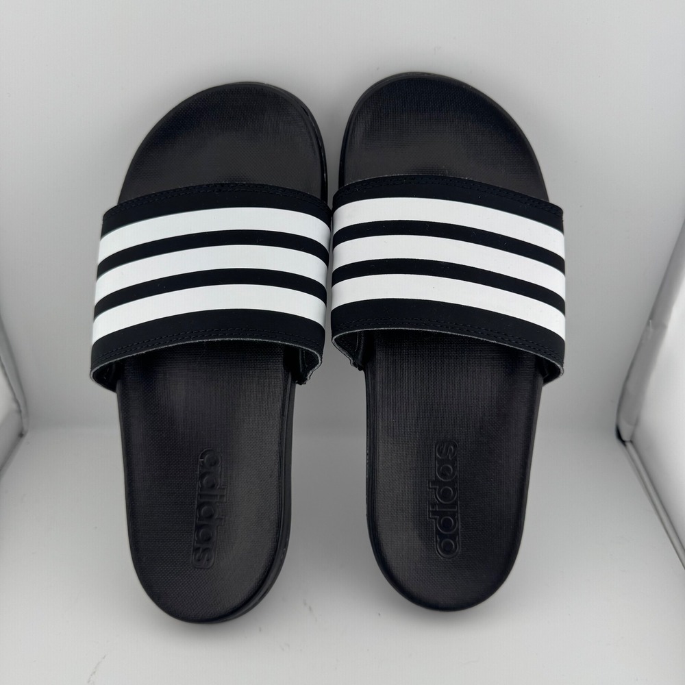 Adidas Adilette Shower Slides Men 5 Black White Striped Sport Sandals A:JS4313